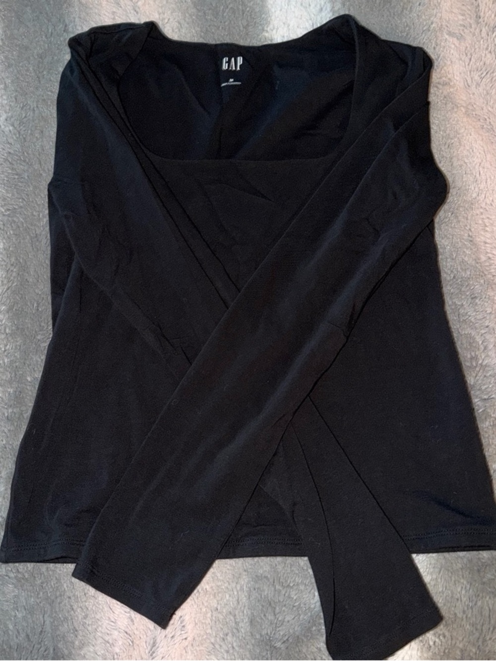 GAP Black Long Sleeve Wrap-Style Top